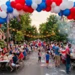 Ultimate July 4th Block Party Ideas for an Unforgettable Independence Day Vibrant 4th of July outdoor party with balloons, fireworks, and community gathering. Perfect for pat.
