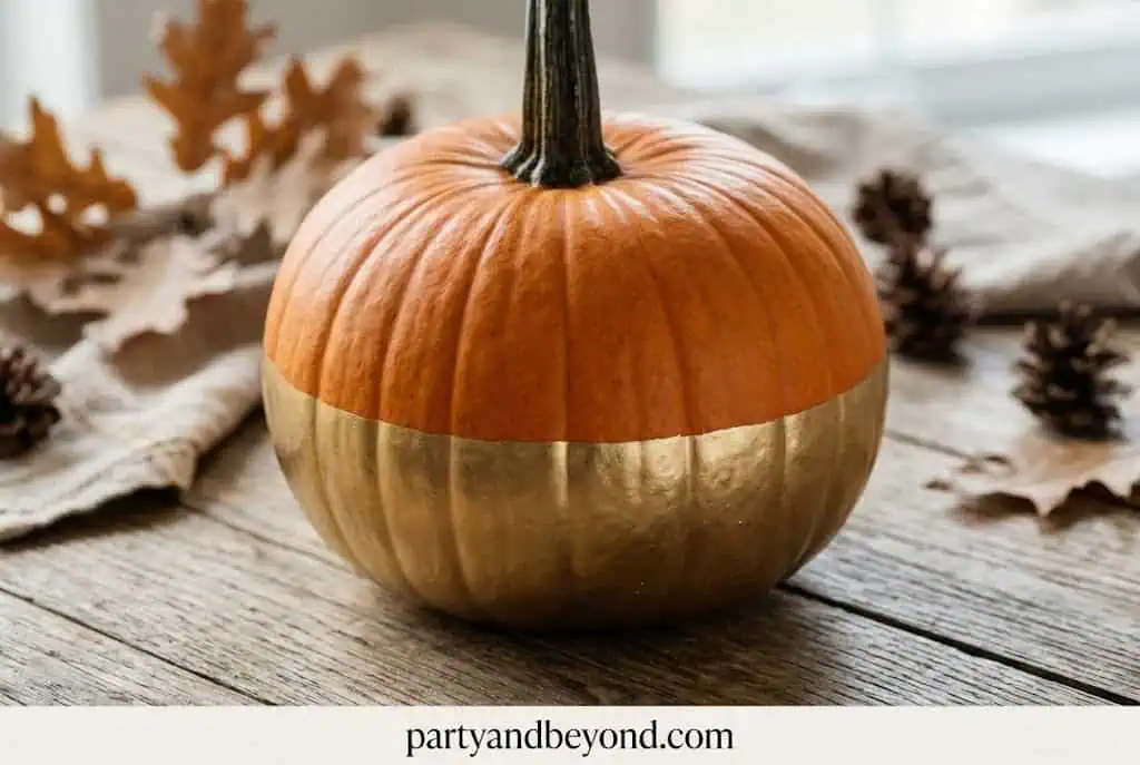 Pumpkin with metallic gold paint dipped at bottom creating gradient effect