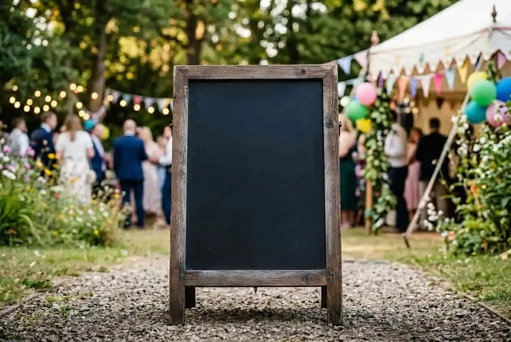 Chalkboard signs displaying graduation quotes and messages at party entrance