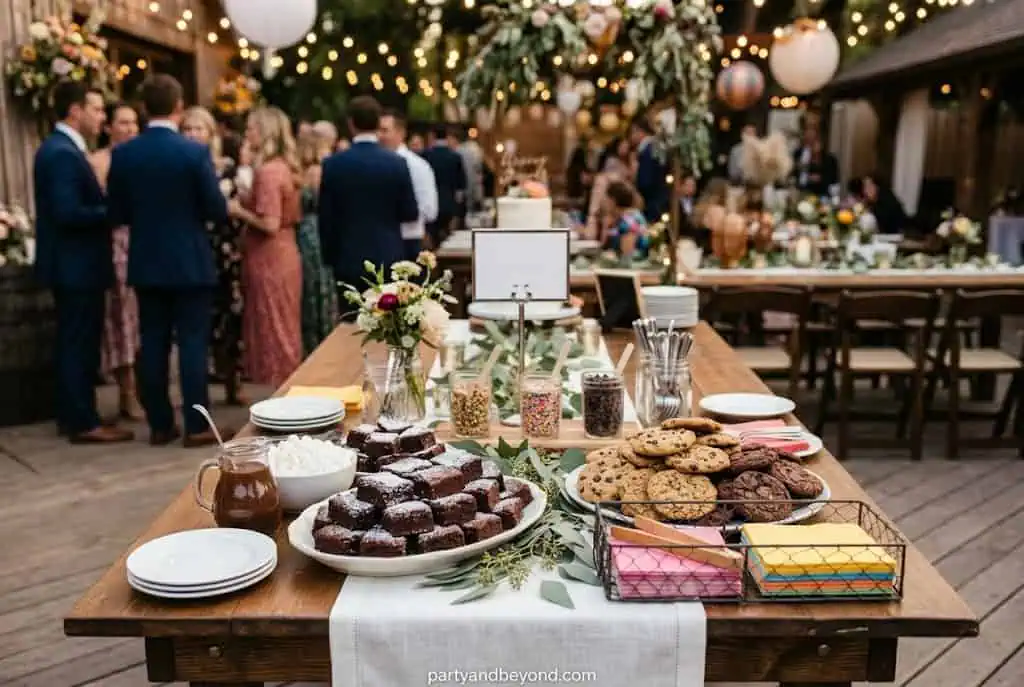 Graduation dessert bar with brownies cookies and school color sprinkles
