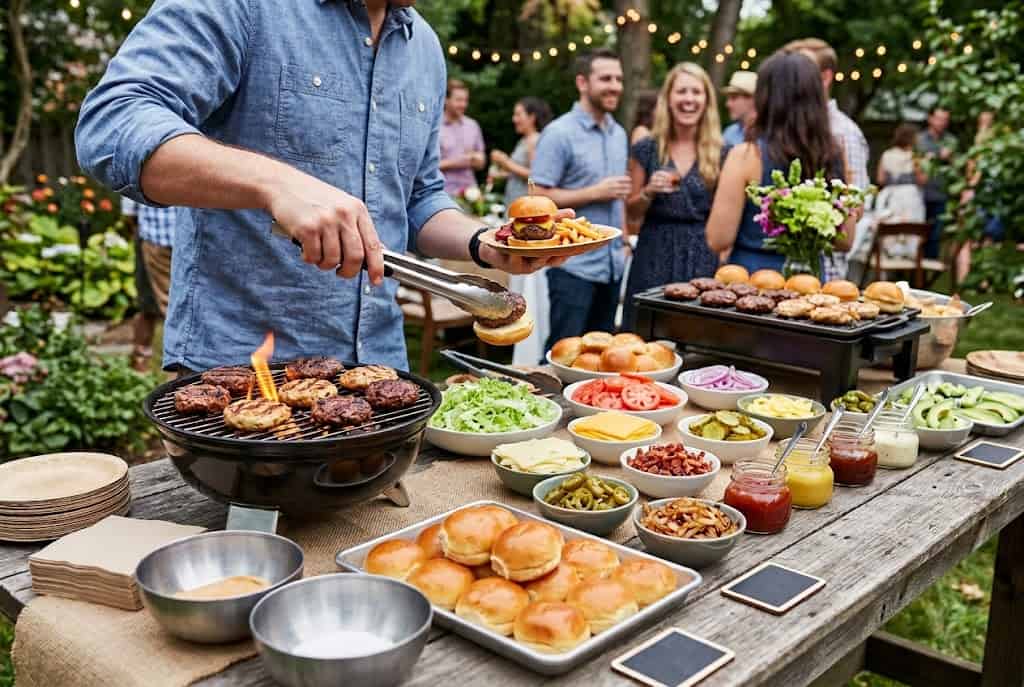 Slider bar setup with mini brioche buns pulled chicken and assorted toppings