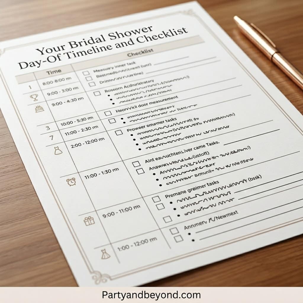 bridal shower day-of timeline and checklist on clipboard