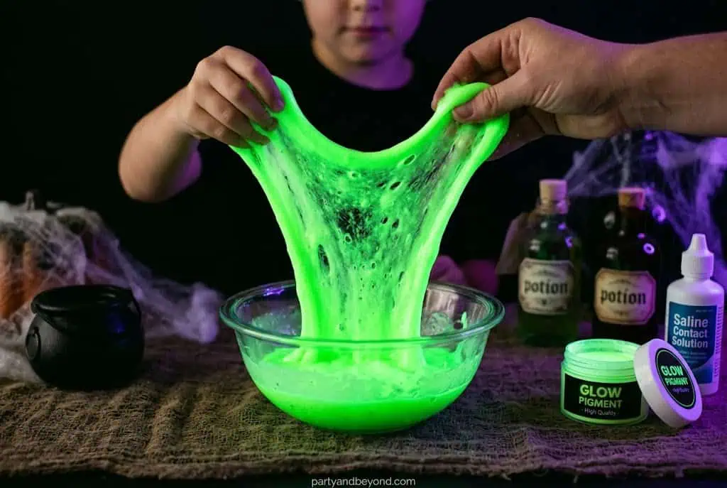 glowing slime Halloween science experiment kids