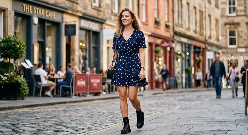 Trendy women’s patriotic fashion including jumpsuits, mini dresses, and patterned outfits for July 4th parties