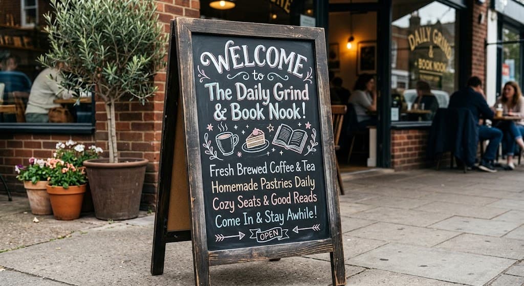 Rustic chalkboard welcome sign displayed at a party entrance”