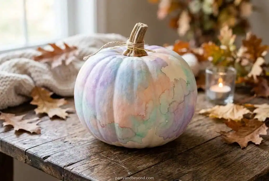 Pastel watercolor pumpkin for fall and Halloween decorations.