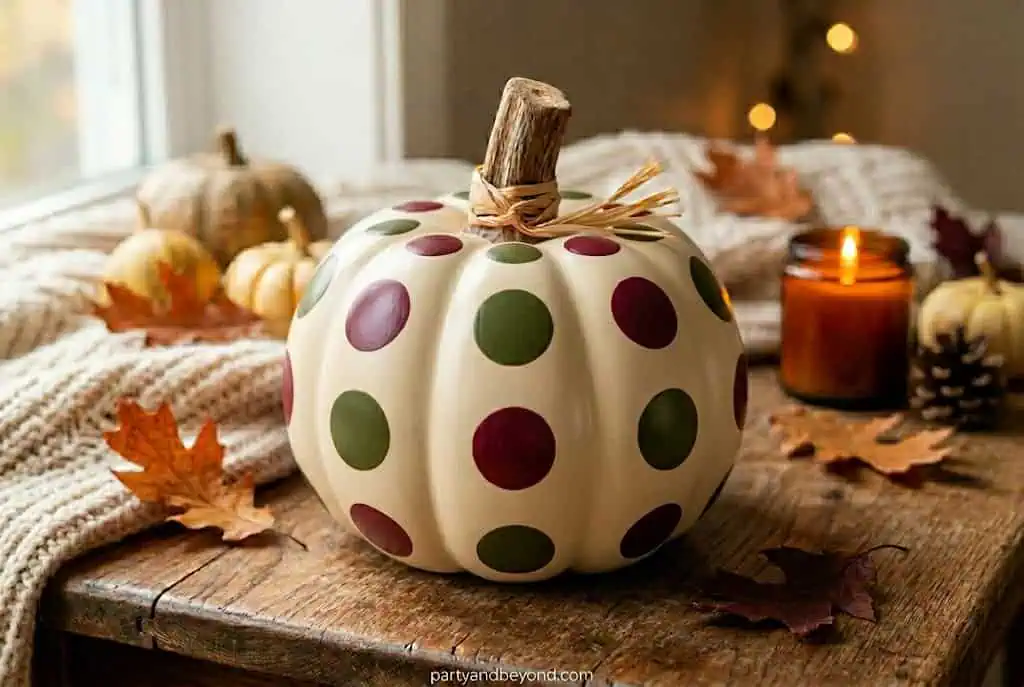 Colorful polka dot pumpkin for autumn and Halloween parties.