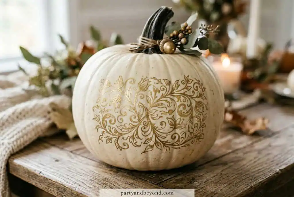Ivory pumpkin with bold black hand-painted monogram letter