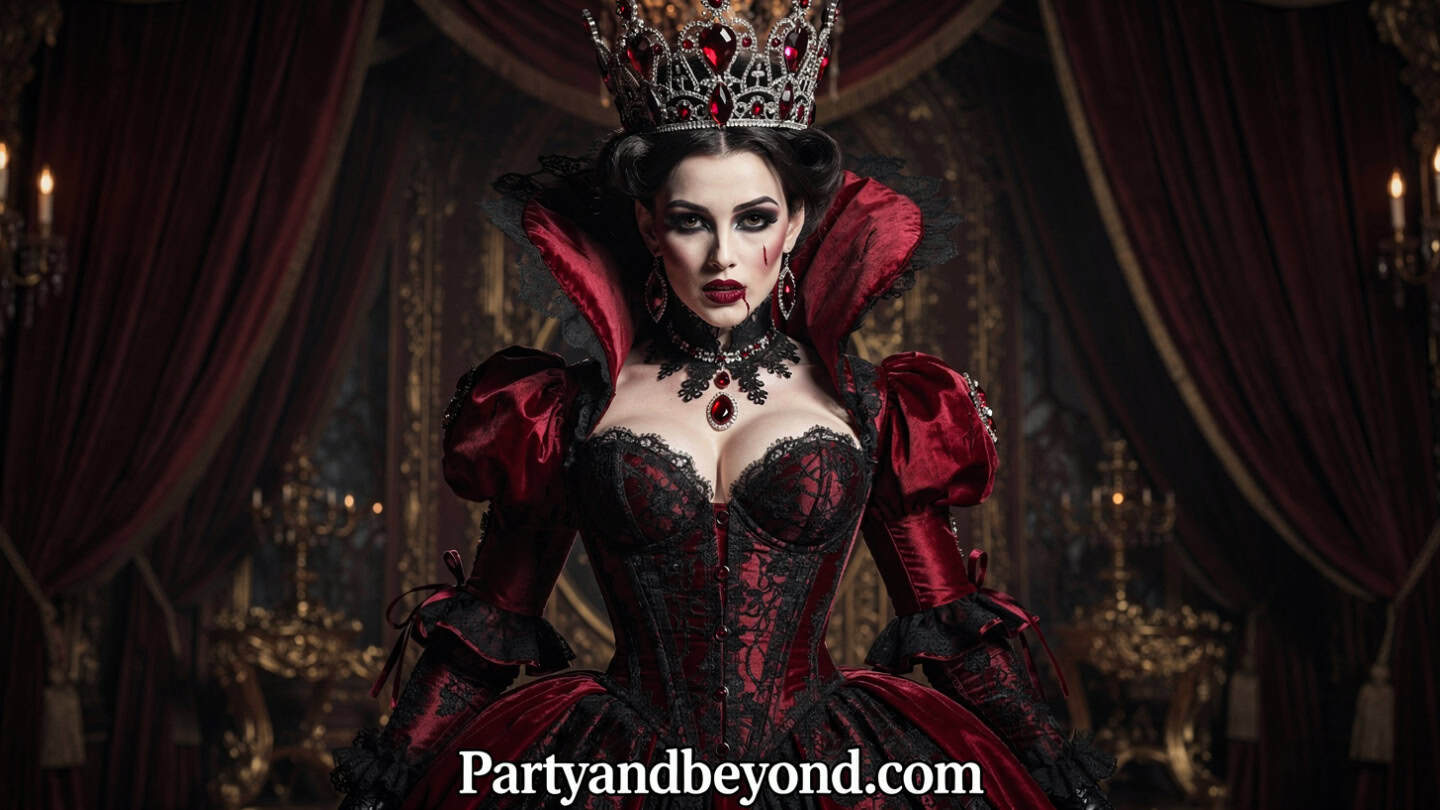 Queen of hearts Halloween makeup with red and black graphic card suit face art