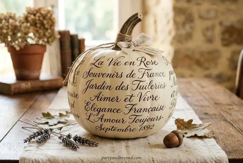 vory pumpkin with elegant French cursive script lettering