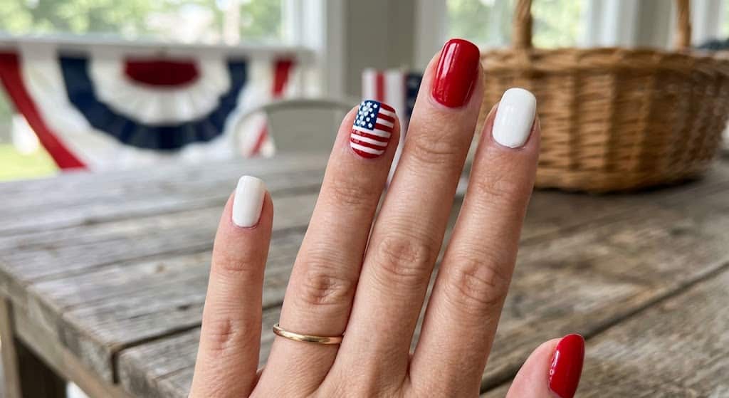 Bold 4th of July nail art with flags, fireworks, charms, and glitter for statement looks.