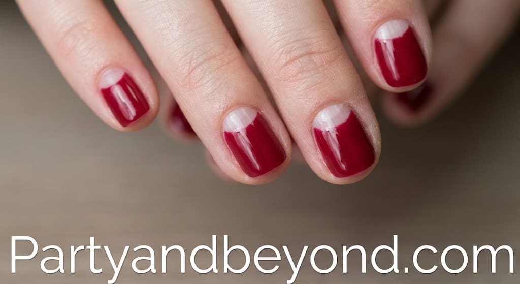 Red nails with white half-moon cuticle design for a vintage-inspired patriotic manicure.