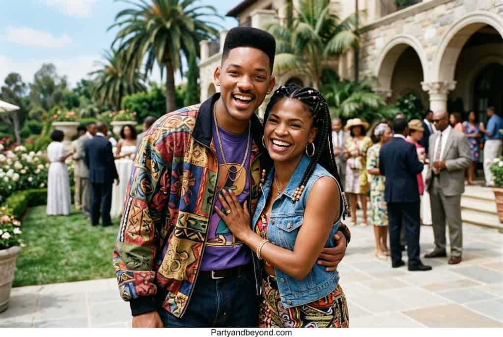 90s Black couple costume inspired by Will and Lisa from Fresh Prince of Bel-Air.