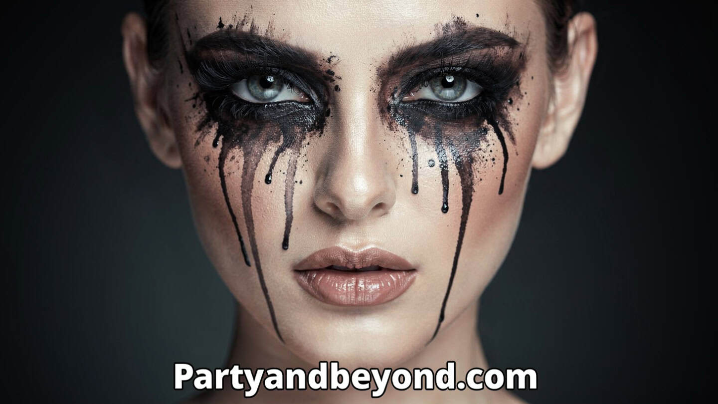 M3GAN inspired Halloween makeup with flawless doll-like robotic skin and intense stare
