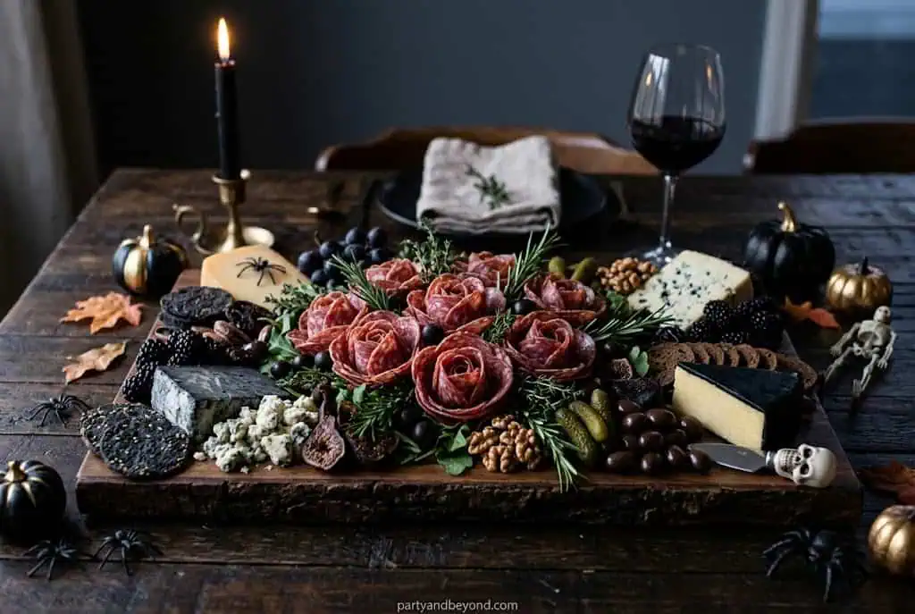 Salami Rose Garden Board – Halloween charcuterie board