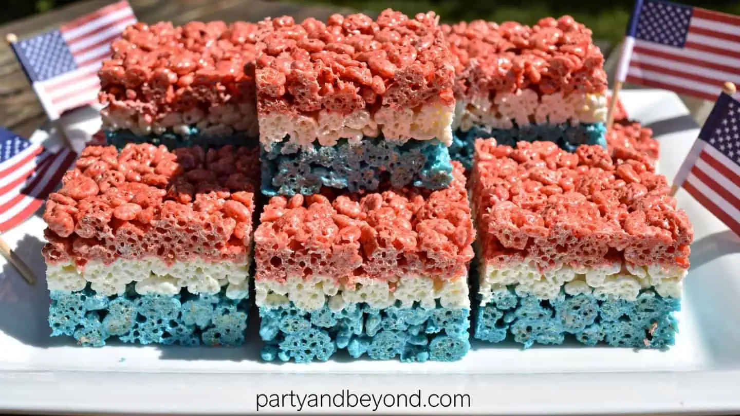 Patriotic rice krispie treats in red white and blue star shapes