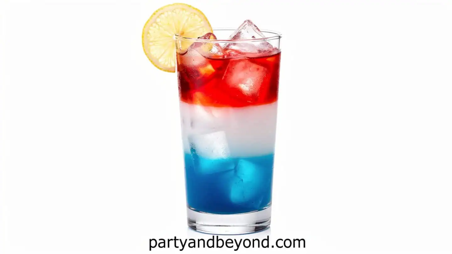 Layered patriotic lemonade drink in red white and blue colors 4th of July BBQ Menu