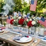 15 Stunning 4th of July Tablescape Ideas for Backyard Parties (2026) American Independence Day table setup with festive decorations.