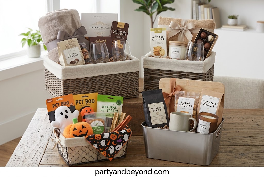 Budget-friendly Halloween boo basket with socks, candy, cocoa, mini pumpkin, and glow sticks Boo Basket Ideas