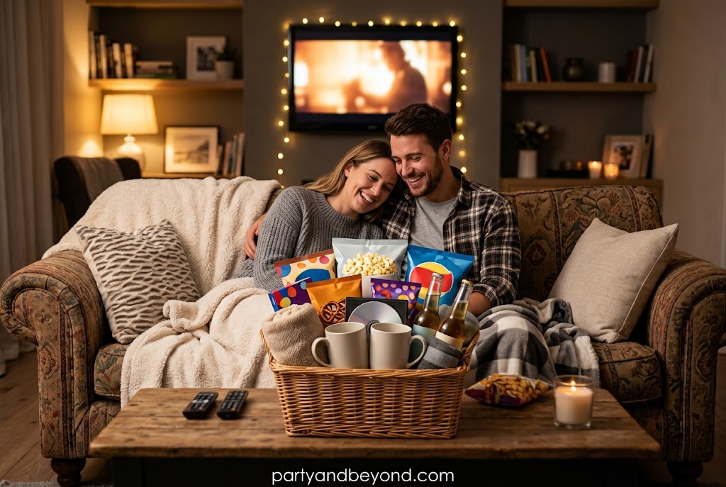 Romantic Halloween boo baskets for couples with cozy gifts, treats, and fun date night ideas