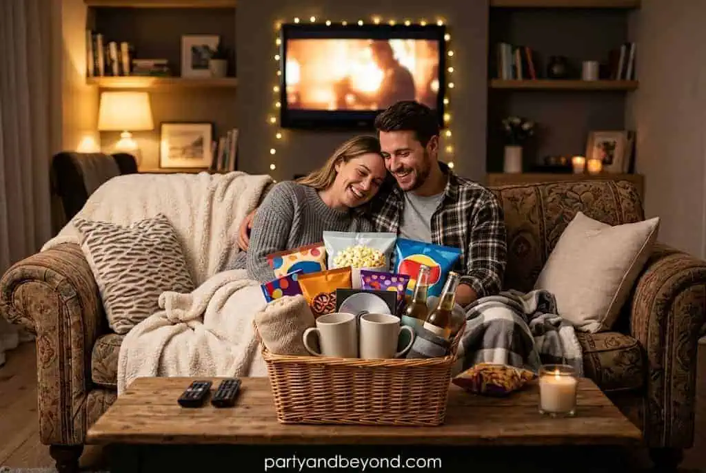 Romantic Halloween boo baskets for couples with cozy gifts, treats, and fun date night ideas