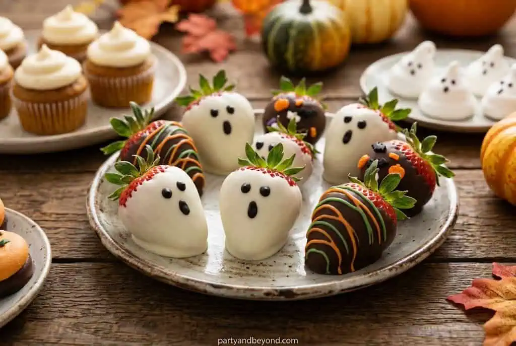 Organized Halloween dessert prep timeline showing make-ahead treats stored in containers before party day Halloween dessert table ideas