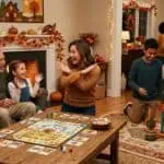 13 Best Thanksgiving Party Games for the Whole Family Family playing board games and celebrating together during holiday party.