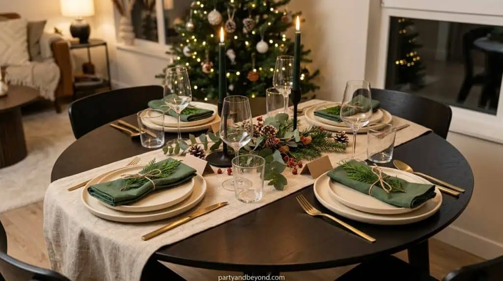 Space-saving Christmas table setting for small apartment dining areas