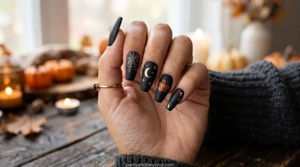 Simple black matte nails = classy Halloween vibe۔