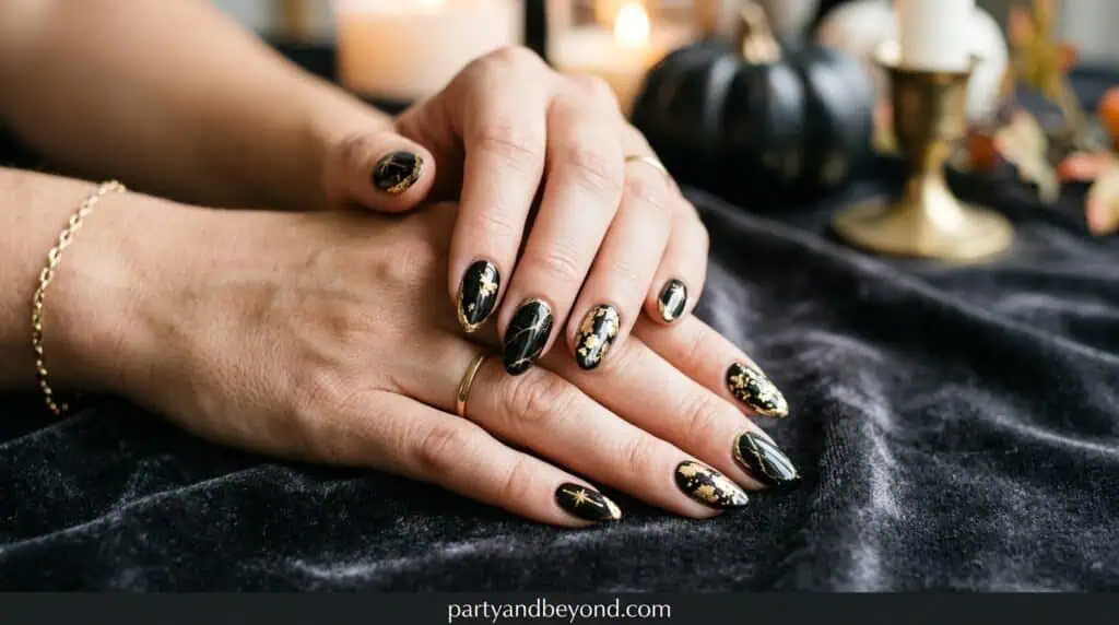 Gold foil on black base for luxury spooky look۔