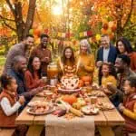 15 Fall Birthday Party Ideas for Adults and Kids (2026) Happy family enjoying outdoor birthday party with autumn decorations and cake in park.