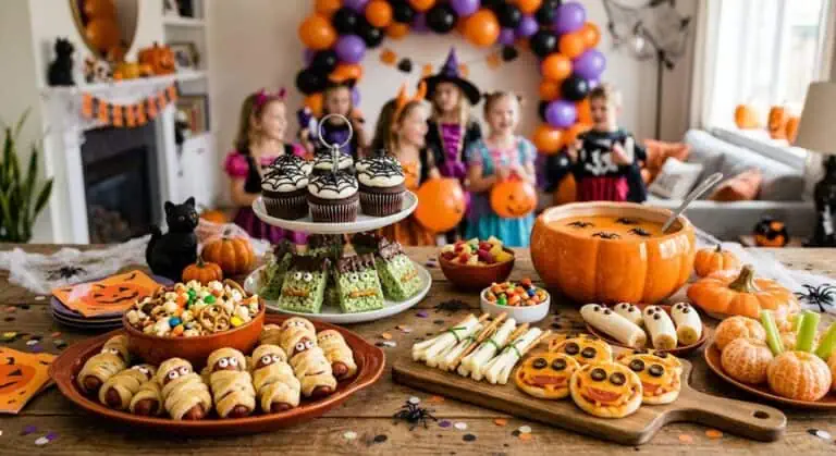 Kids celebrating Halloween with themed treats and decorations at Party & Beyond.