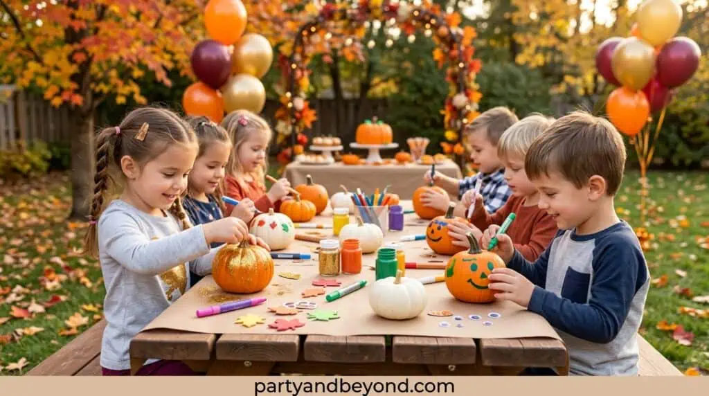 Fun fall-themed birthday party ideas for children with pumpkins, games, crafts, and seasonal activities.