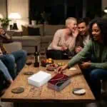 Truth or Dare Questions for Adults: 100+ Clean and Spicy Ideas People enjoying a cozy game night at home.