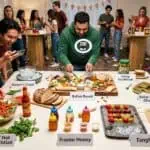 17 Viral TikTok Food Challenges for a Legendary Party (2026) Group of friends enjoying a party with various food stations and interactive activities.