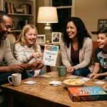 Would You Rather Questions: 150+ Funny Picks for Adults and Kids Family enjoying a fun game night with friends and snacks at home.