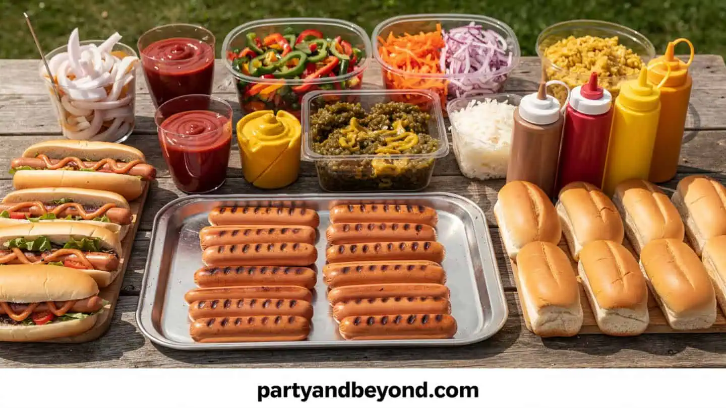 DIY hot dog toppings bar for Fourth of July backyard parties