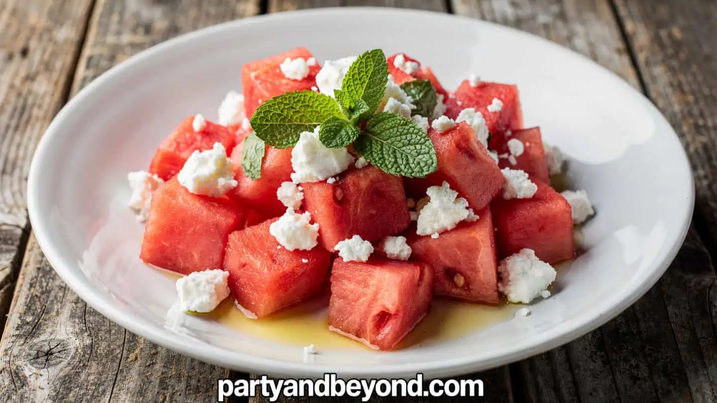 Fresh watermelon feta salad with mint and lime dressing