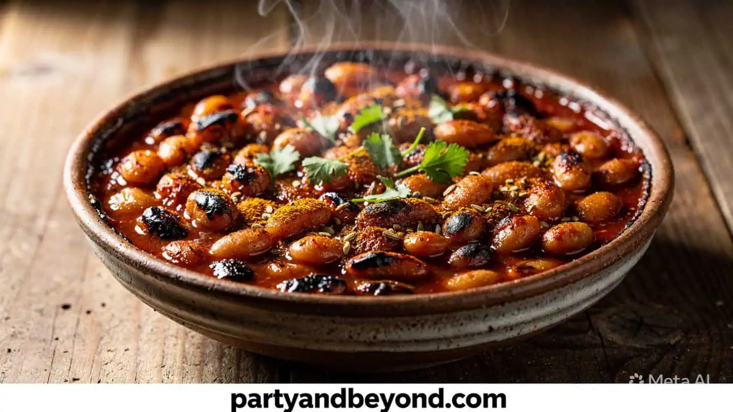 Smoky baked beans with bacon and brown sugar for backyard barbecues