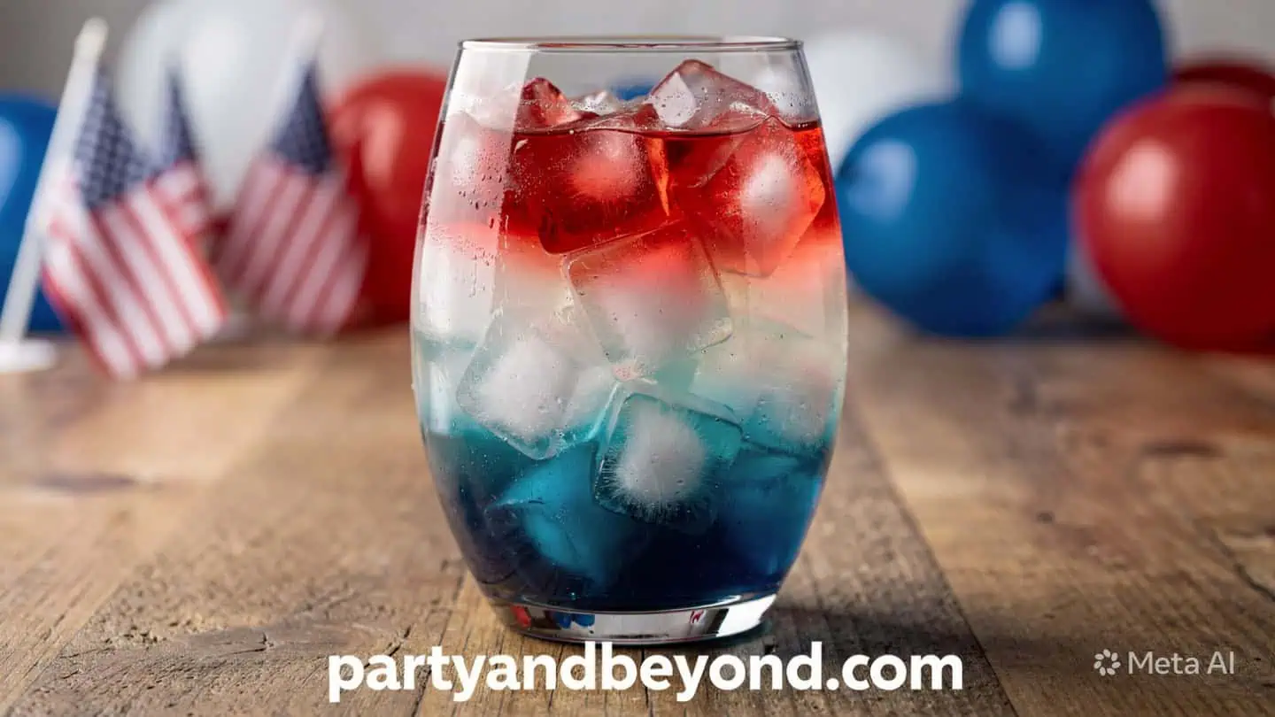 Patriotic sangria with strawberries blueberries mint and white wine 4th of July BBQ Menu