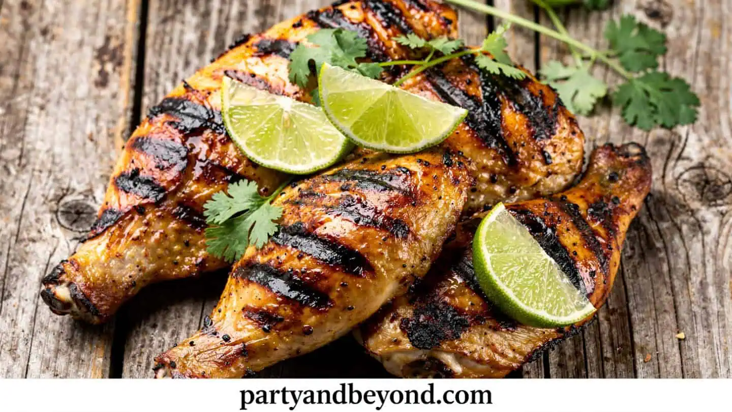 Honey lime grilled chicken thighs with caramelized glaze on barbecue grill