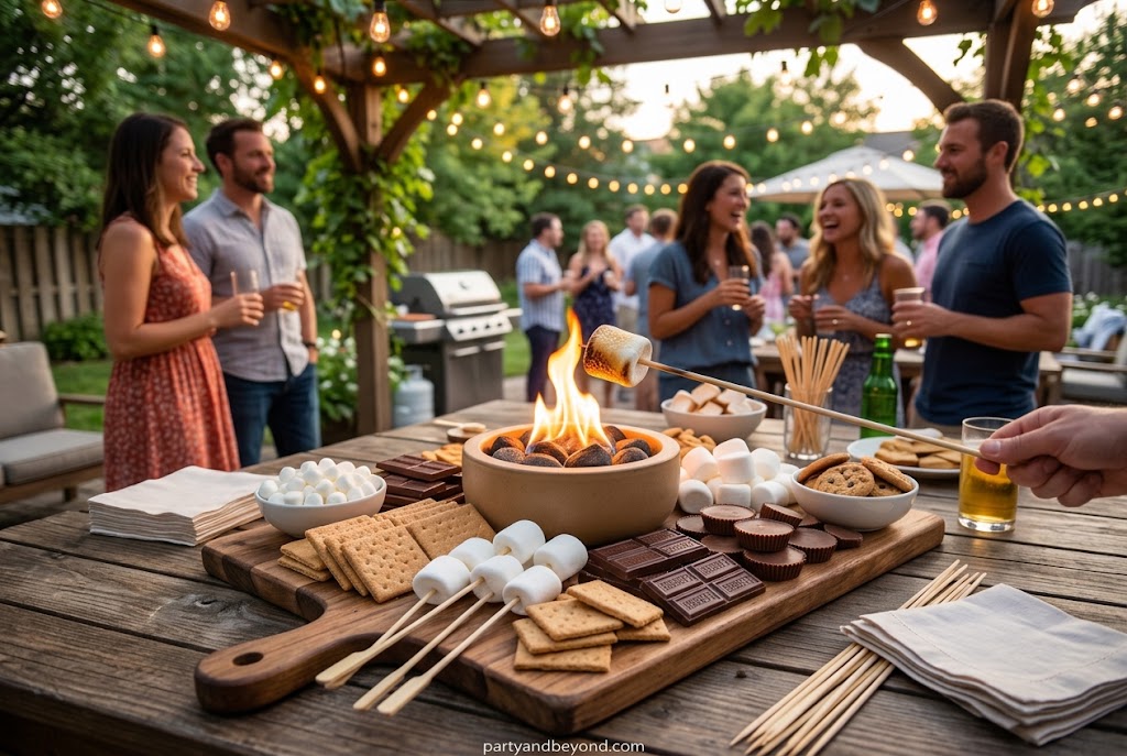 S'mores dessert board with marshmallows, chocolate, and graham crackers