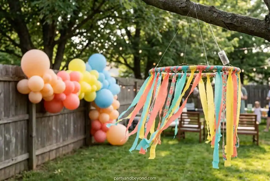 Colorful patio umbrellas creating shade for an outdoor gathering