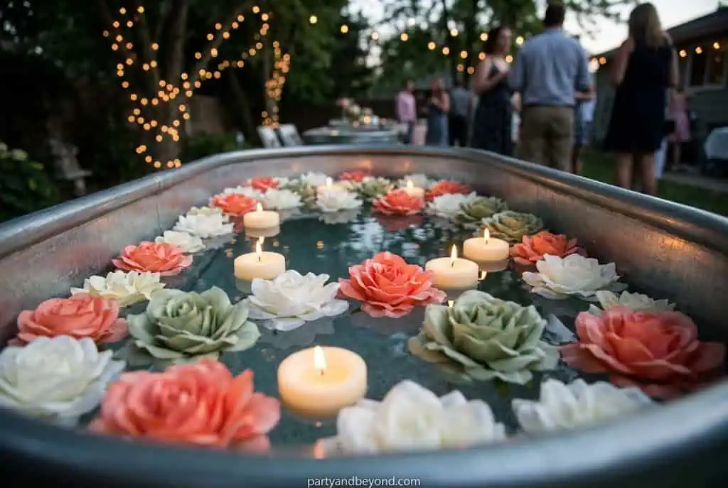 DIY tissue tassel garlands decorating a backyard party fence Summer Party Decoration Ideas for Your Backyard