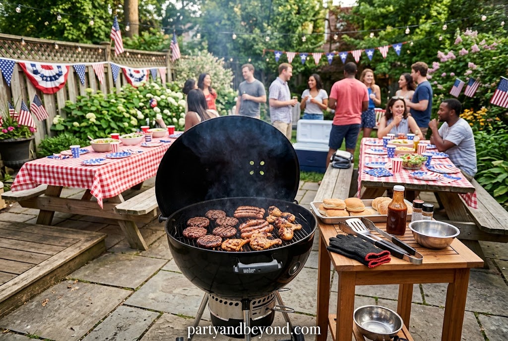 Graduation BBQ party with photo display and festive decor