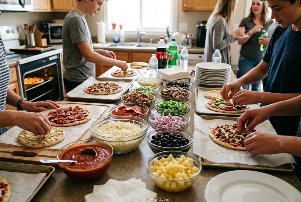 Build-your-own pizza bar for a fun teenage birthday celebration