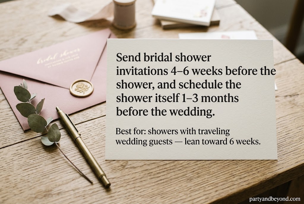 Elegant bridal shower invitation with floral decorations and wedding accessories