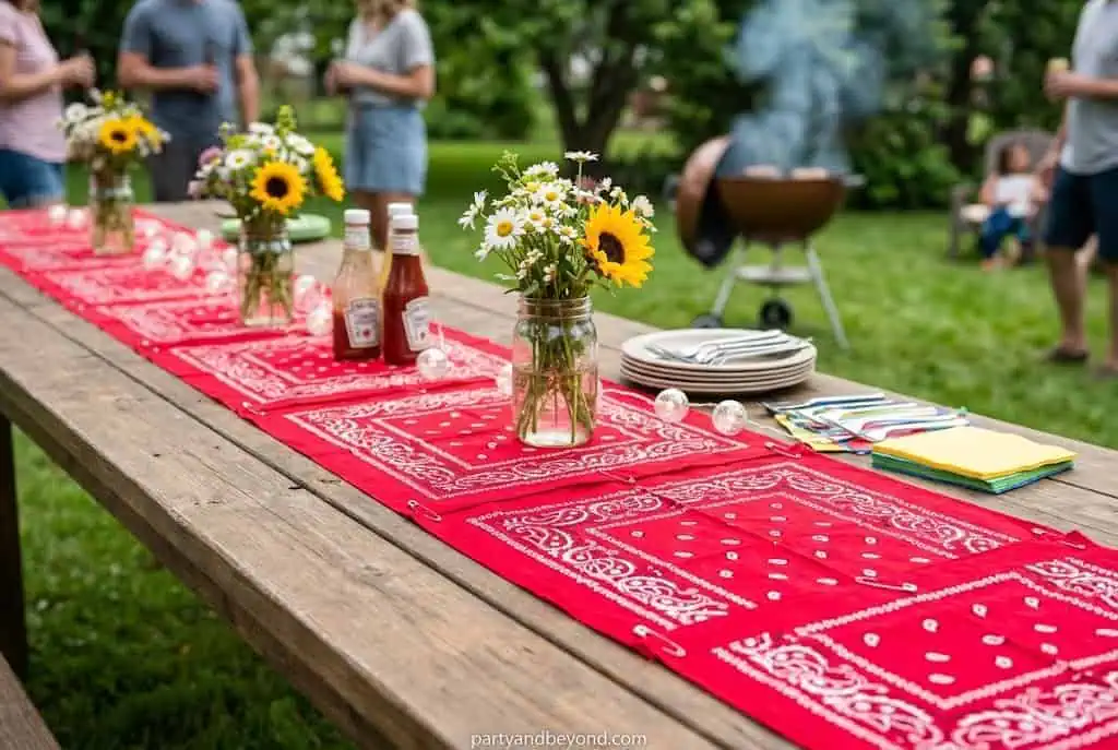 DIY bandana table runner for a backyard BBQ party