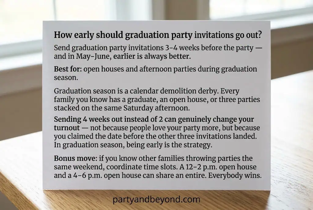 Graduation party invitation with graduation cap, diploma, and celebration decor