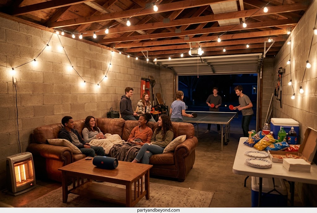Garage hangout transformed into a cool teenage birthday party space